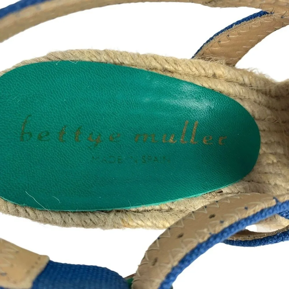 Bettye Muller Espadrille Wedges Blue Open Toe Canvas Upper Made in Spain 40‎